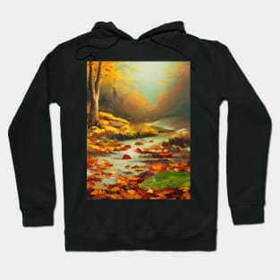 Romantic autumn landscape with a river surrounded by tree leaves II Hoodie